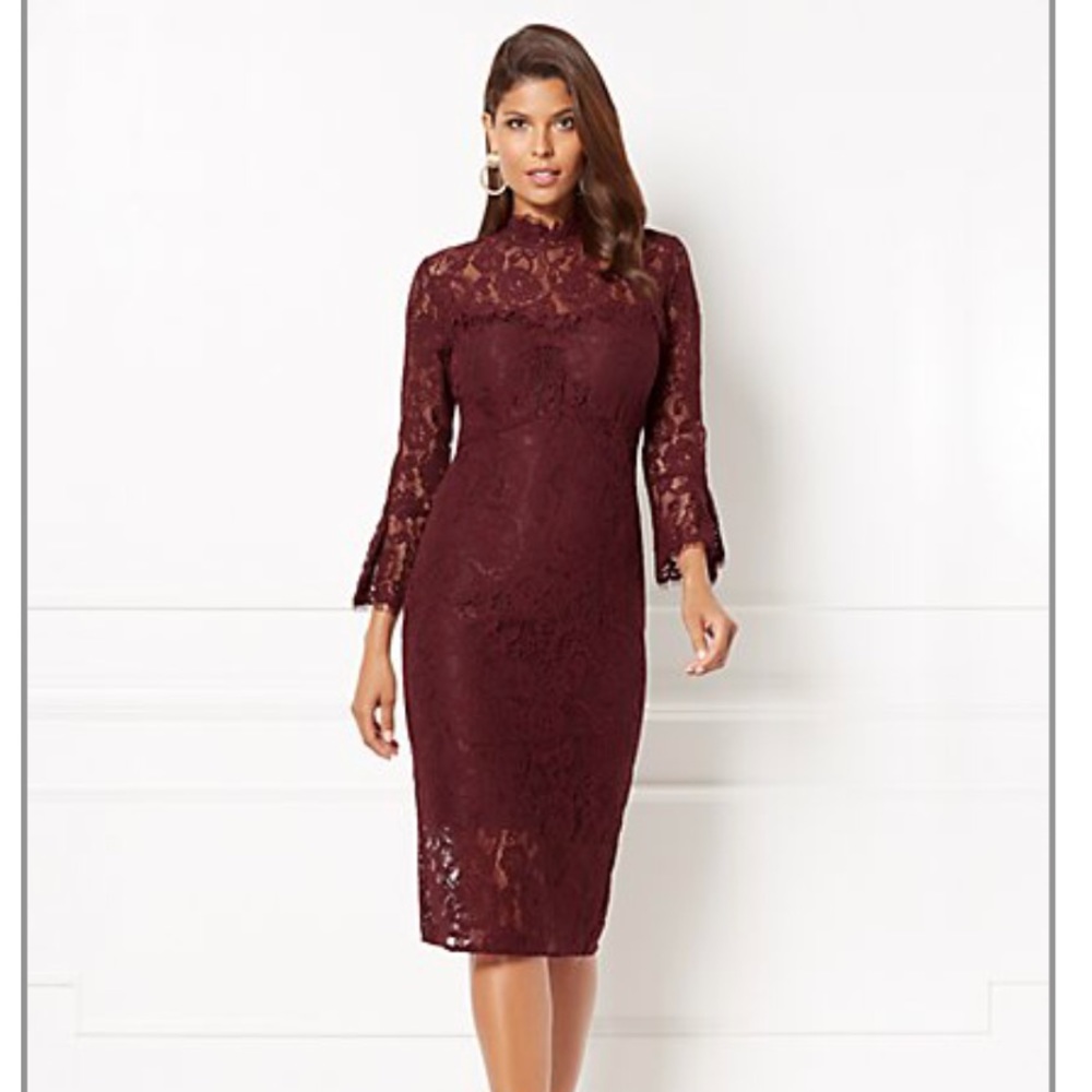 NY&C Eva Mendes Maroon Fitted Lace Dress